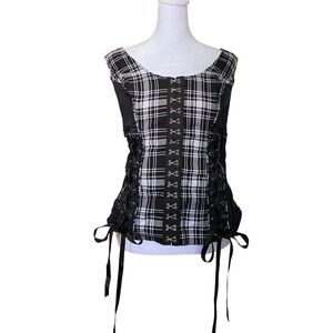 Y2K Tripp NYC Plaid Black Corset Top Lace Up Hook Eye Punk Goth XL Goth Alt Emo